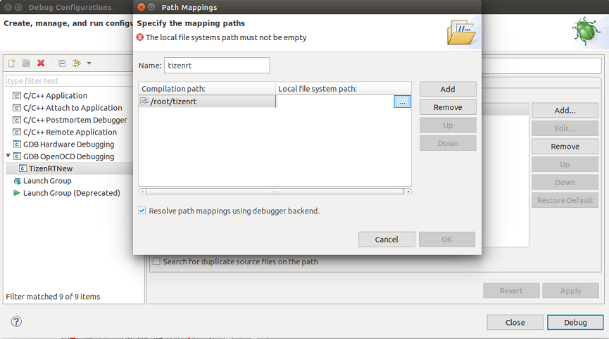 Debug filepath