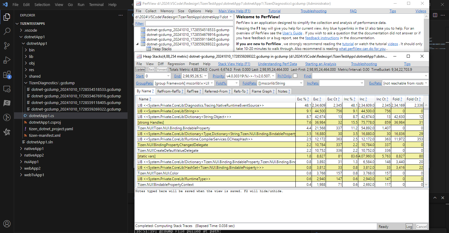 gcdump PerfView analysis view