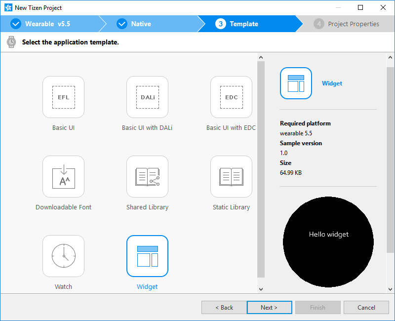 Selecting the template