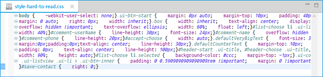 Code Beautifier with CSS file - before beautifying