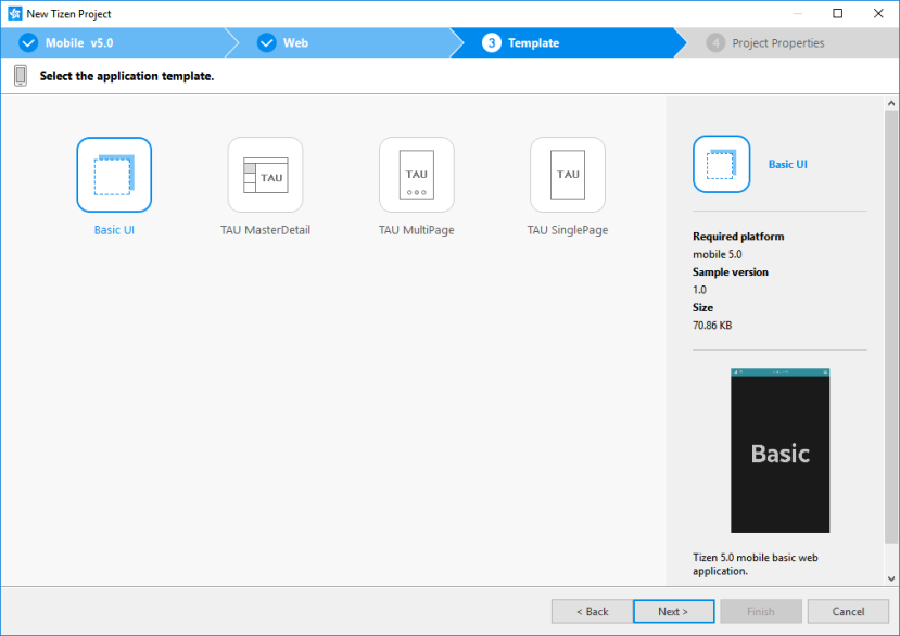 Selecting the template