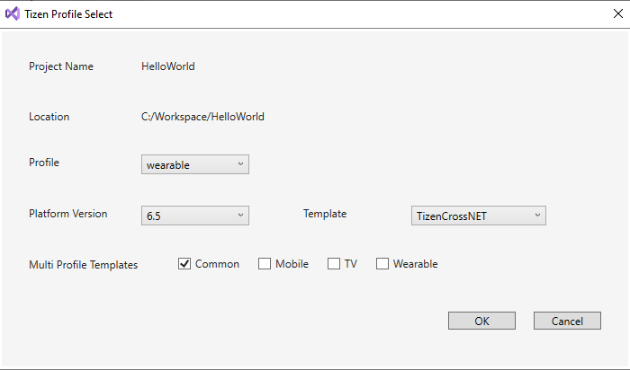 Tizen Project Wizard