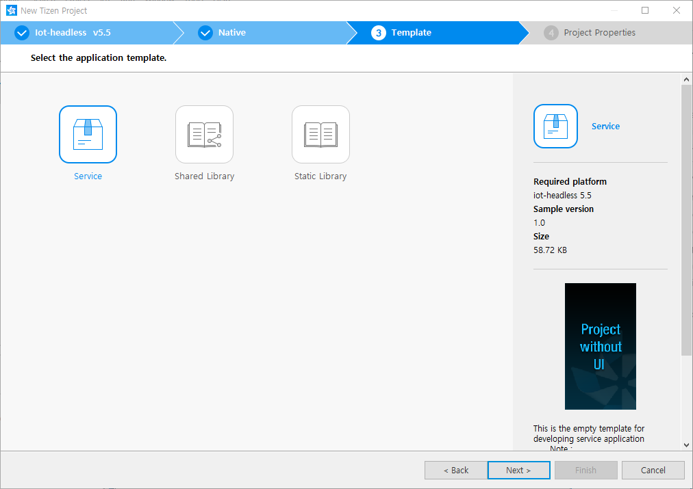 Selecting the template