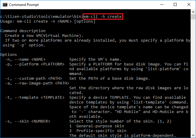 Emulator Manager command details