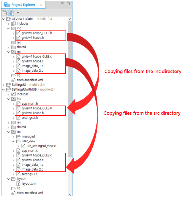 Copying files from the GLView11Cube project