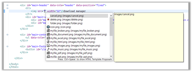 Content assist with the img element