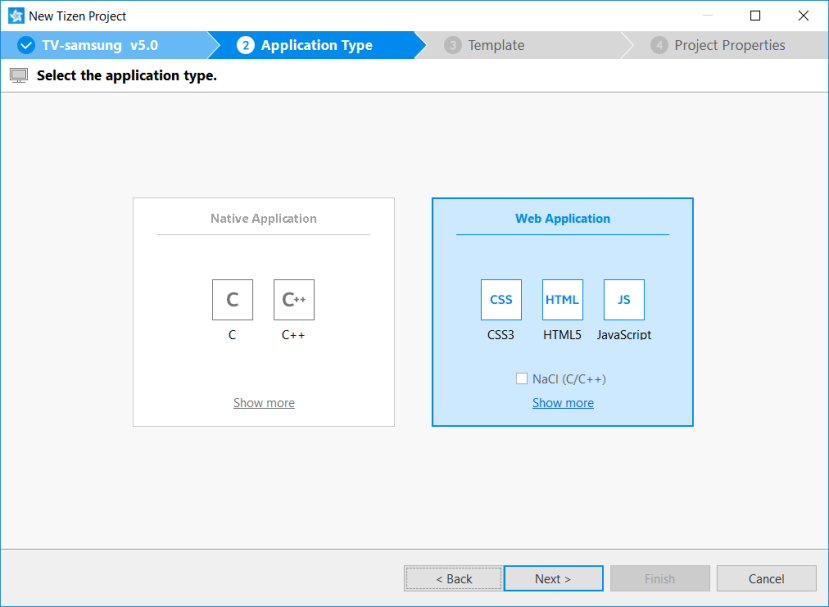 Selecting the application type