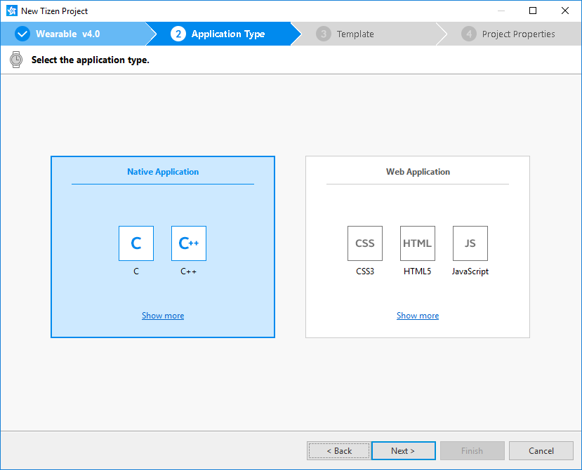 Selecting the application type