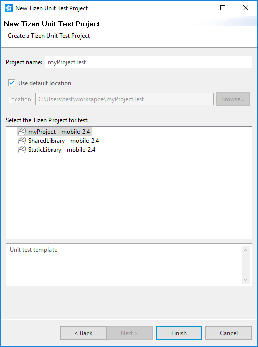New Tizen Unit Test Project wizard