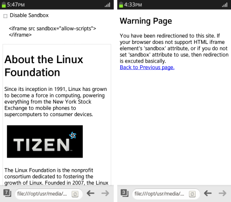 Sandbox page redirection