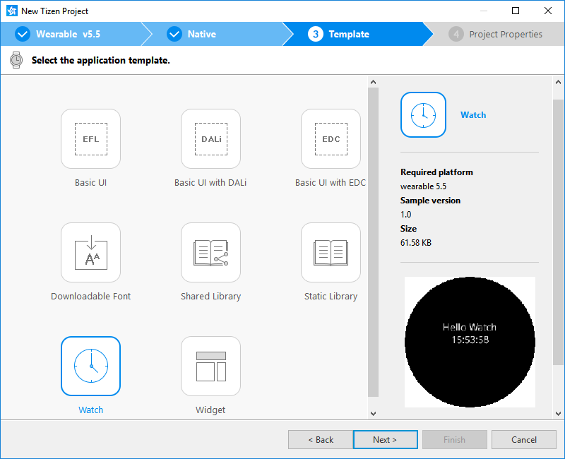 Selecting the template