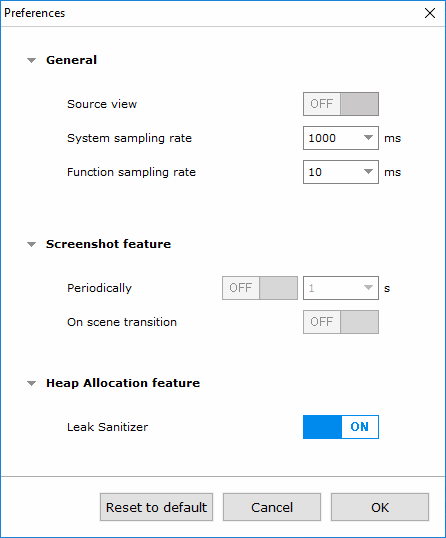 Leak Sanitizer enabled in the Preferences dialog