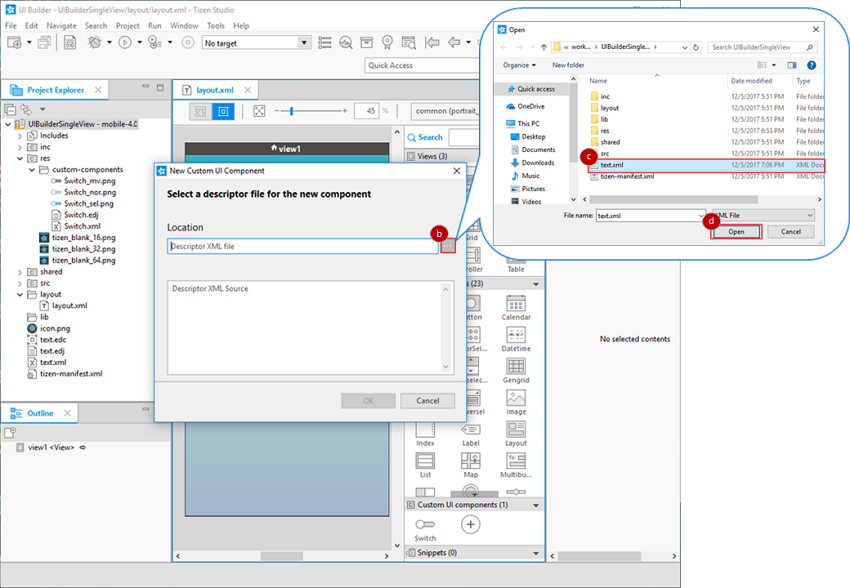 Select text.xml file