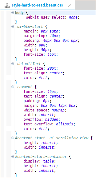 Code Beautifier with CSS file - after beautifying
