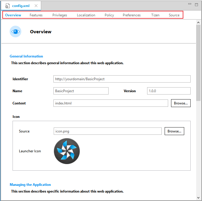 Configuring the application