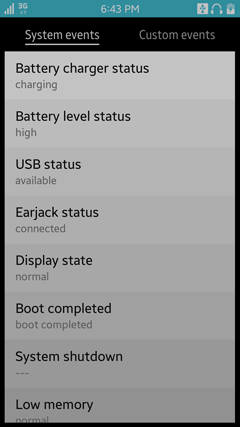 System events view