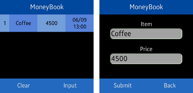 Money Book screens